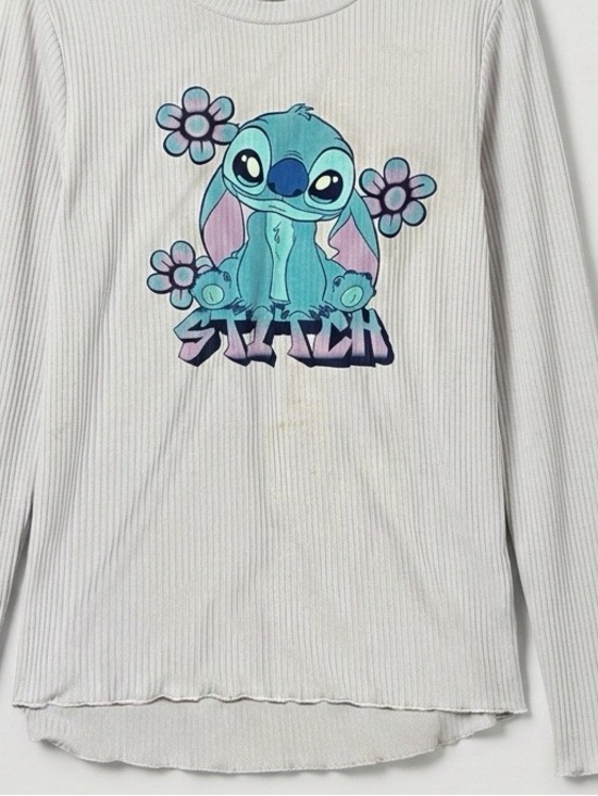 Disney Other - Disney Stitch Girls XL (14/16) White Ribbed Long Sleeve Pajama Top Sleep Shirt